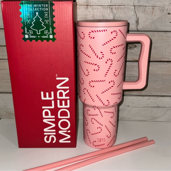 Simple Modern 40oz Trek Tumbler - Pink Candy Cane Limited Winter Collection NWT - Picture 1 of 7